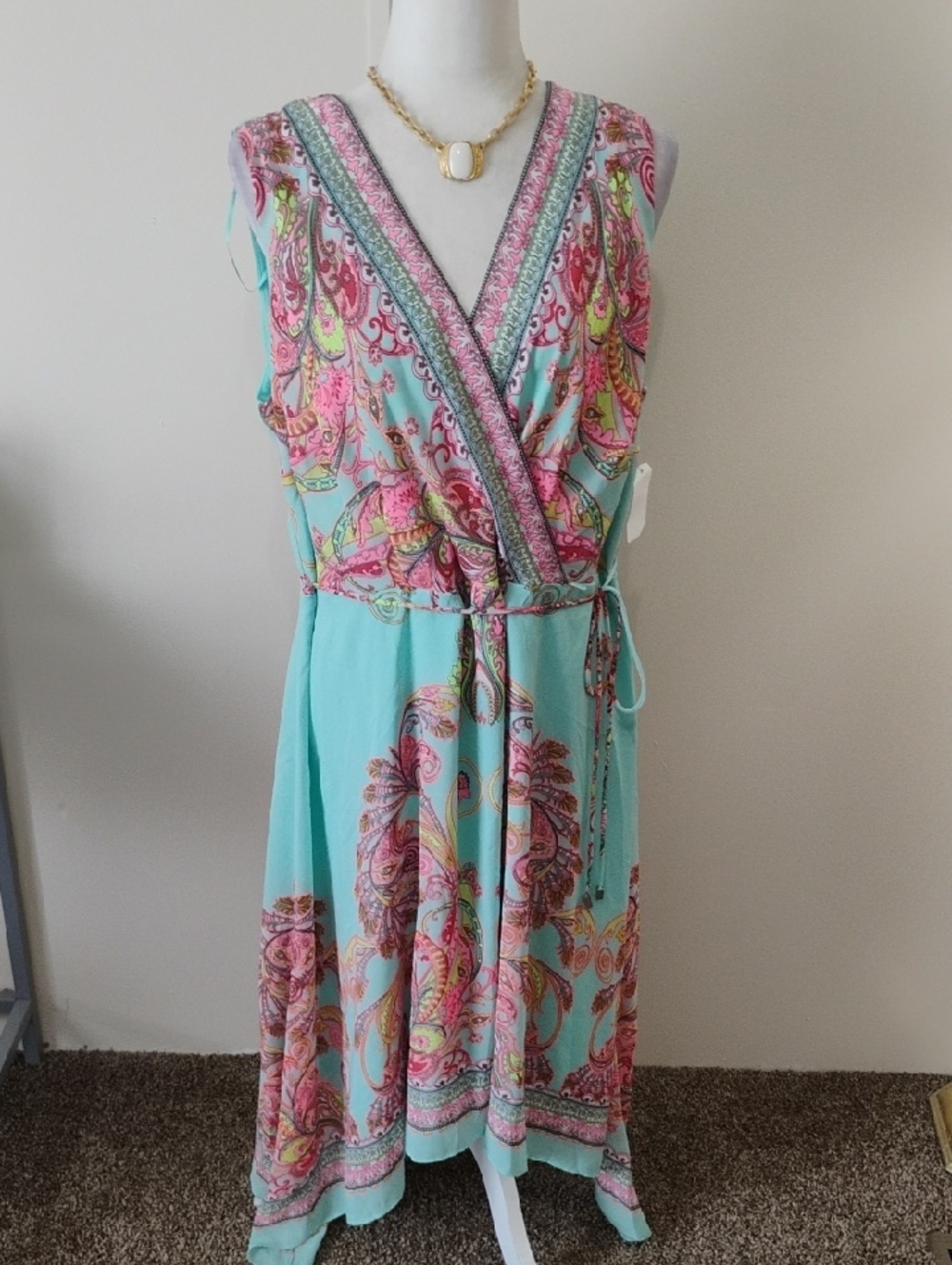 Sleeveless Turquoise Paisley Wrap Dress